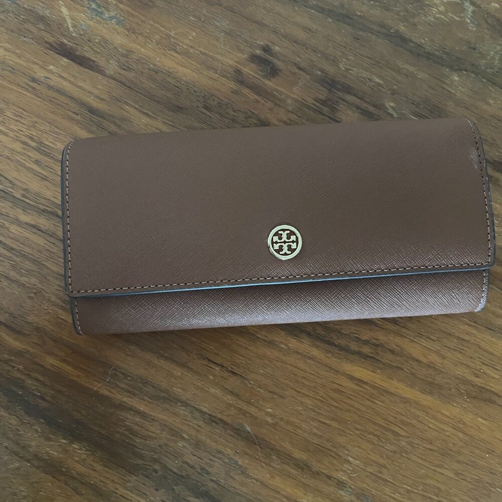 Tory Burch Emerson Colorblock Wallet on a Chain Crossbody Bag Brown NWT